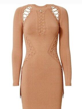 Ronny Kobo “Brighton” lace-up long sleeve knit midi dress dusty pink women’s XS